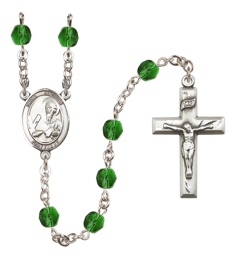 St. Andrew the Apostle Rosary - 6mm Emerald Fire Polished beads - 8000