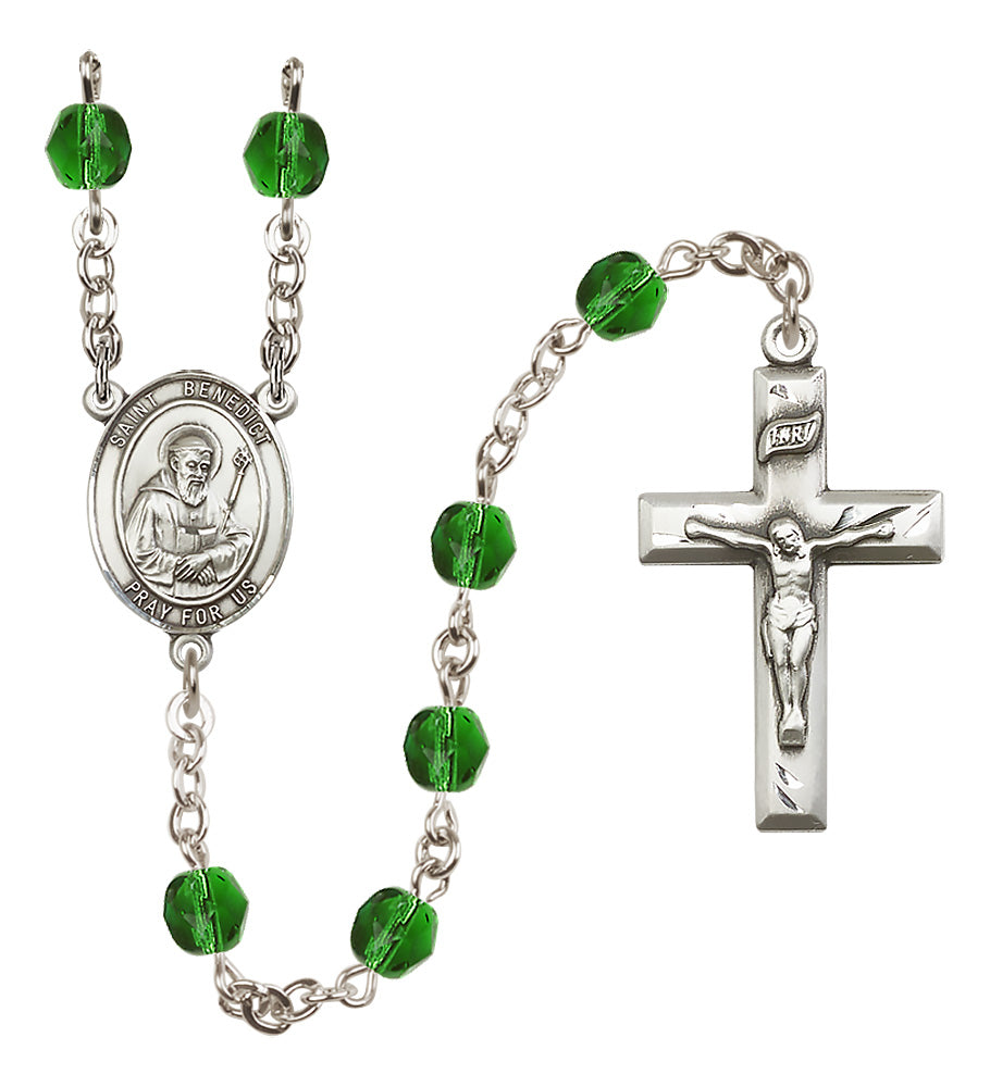 St. Benedict Rosary - 6mm Emerald Fire Polished beads - 8008