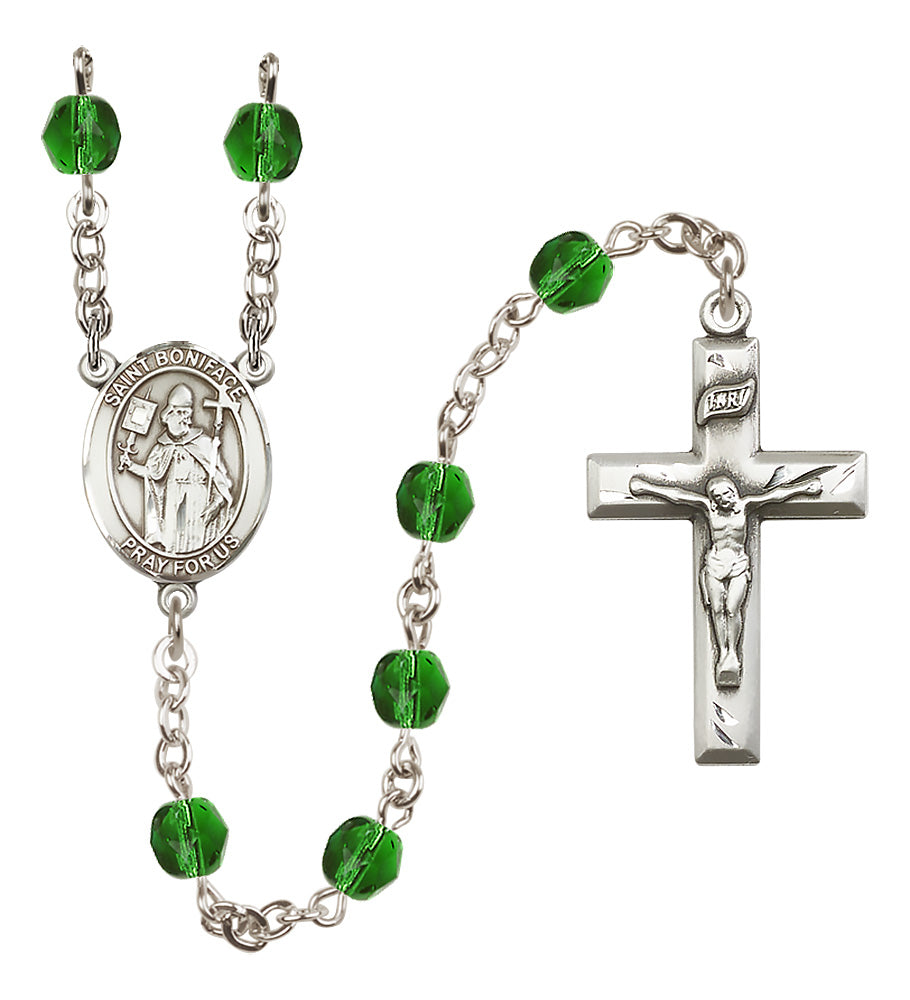 St. Boniface Rosary - 6mm Emerald Fire Polished beads - 8009