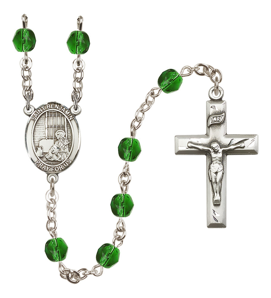 St. Benjamin Rosary - 6mm Emerald Fire Polished beads - 8013