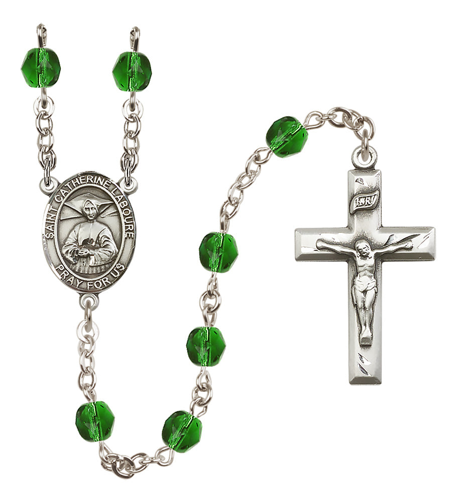 St. Catherine Laboure Rosary - 6mm Emerald Fire Polished beads - 8021
