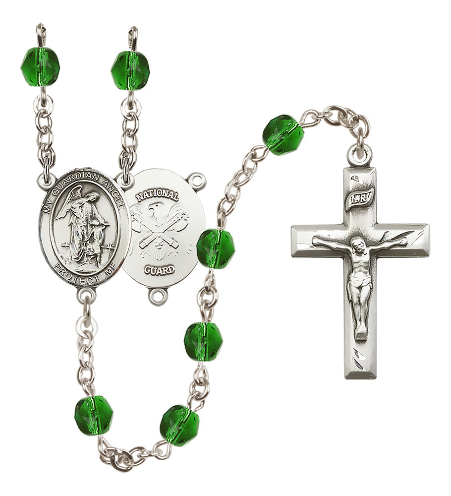 National Guard Rosary - 6mm Emerald Fire Polished beads - 8118S5