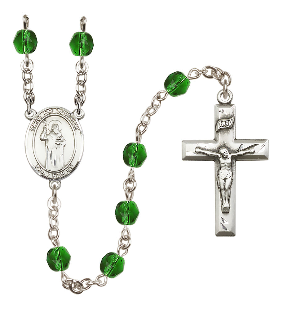 St. Columbkille Rosary - 6mm Emerald Fire Polished beads - 8399
