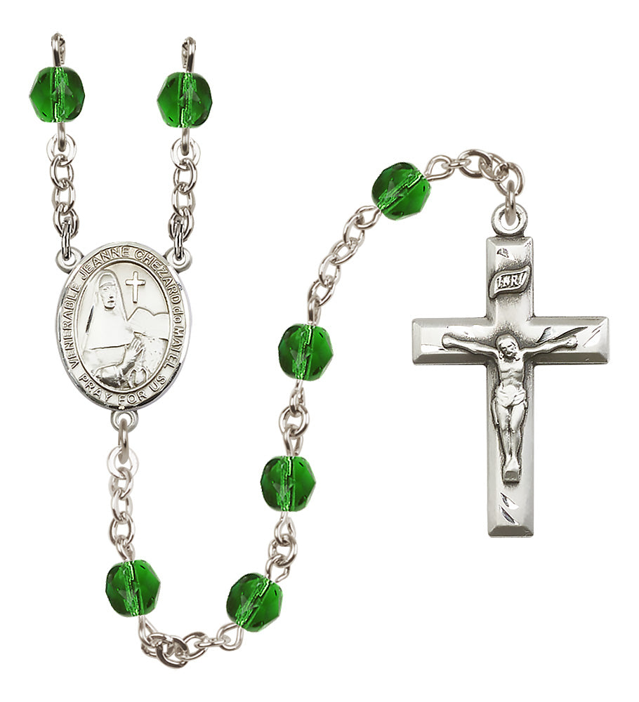 St. Jeanne Chezard de Matel Rosary - 6mm Emerald Fire Polished beads - 8401