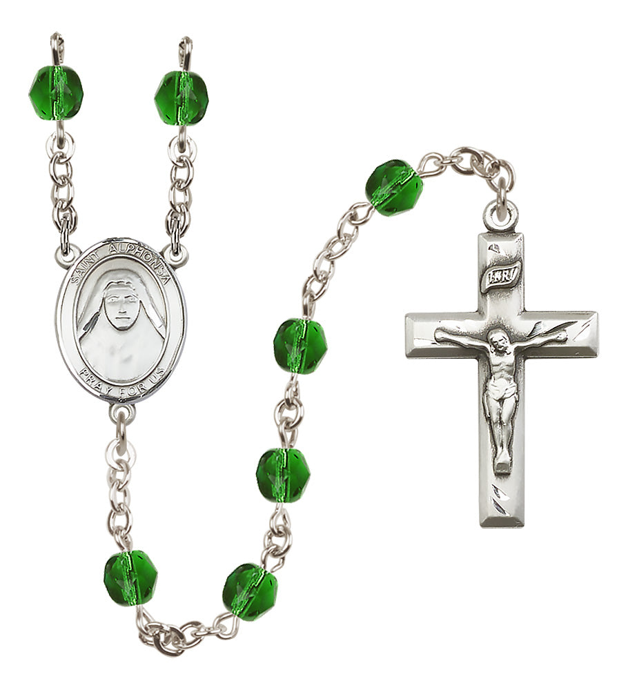 St. Alphonsa of India Rosary - 6mm Emerald Fire Polished beads - 8406