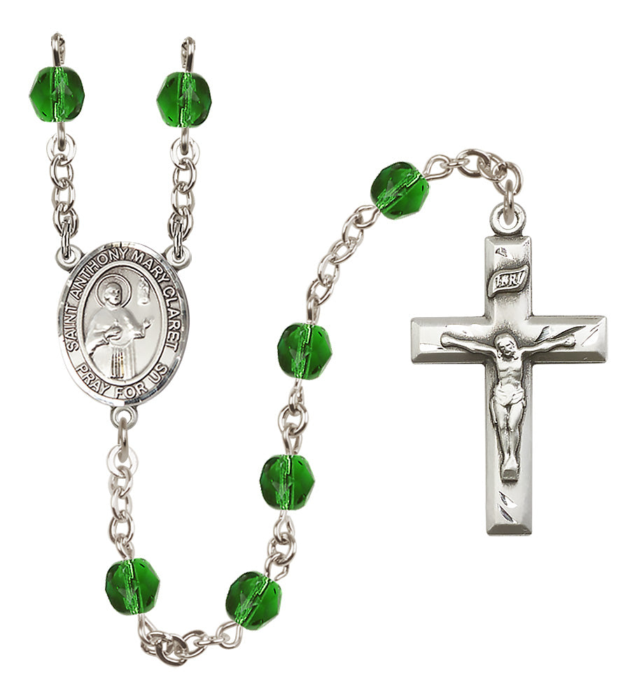 St. Anthony Mary Claret Rosary - 6mm Emerald Fire Polished beads - 8416