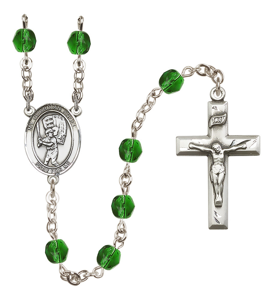 Baseball Rosary - 6mm Emerald Fire Polished beads - 8700