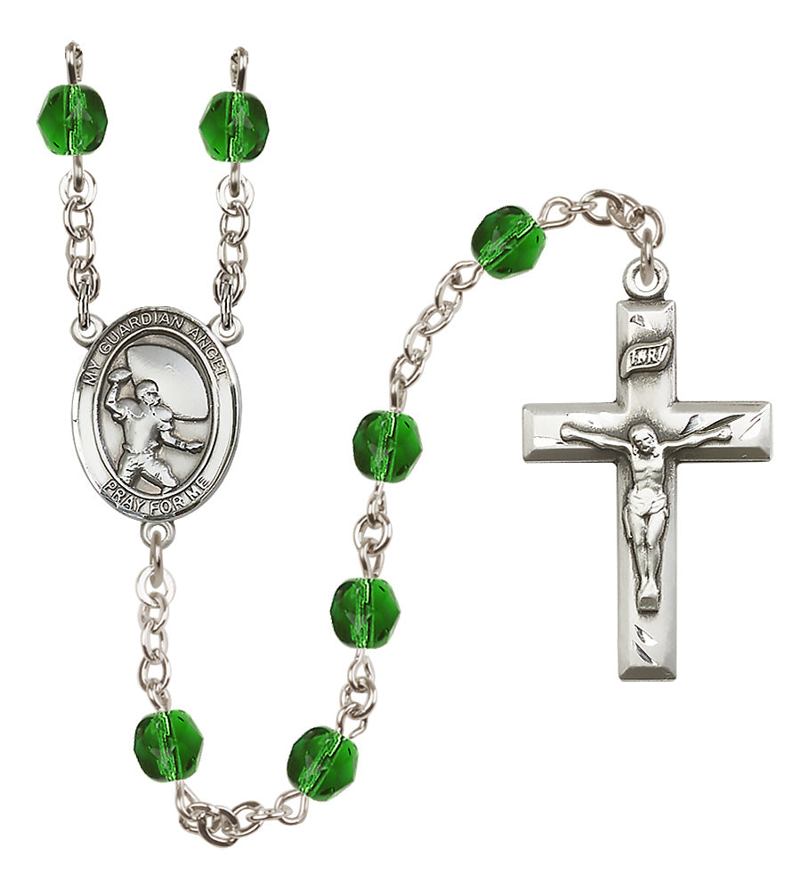 Football Rosary - 6mm Emerald Fire Polished beads - 8701