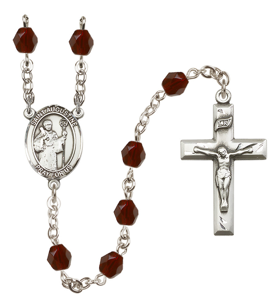 St. Augustine Rosary - 6mm Garnet Fire Polished beads - 8007