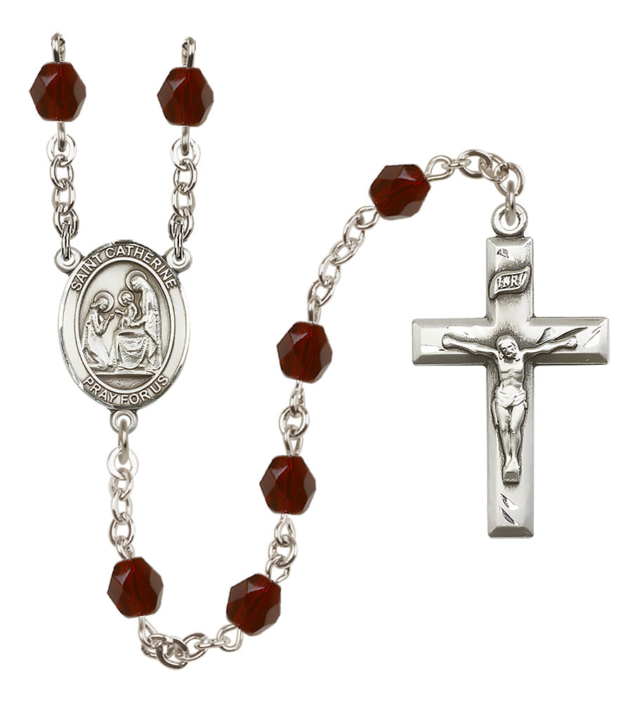 St. Catherine of Siena Rosary - 6mm Garnet Fire Polished beads - 8014