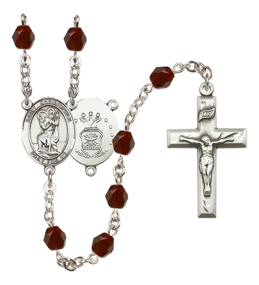Air Force Rosary - 6mm Garnet Fire Polished beads - 8022S1