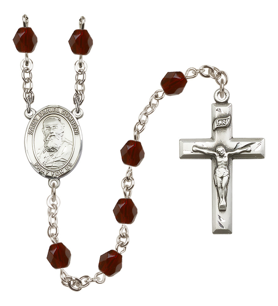 St. Daniel Comboni Rosary - 6mm Garnet Fire Polished beads - 8400