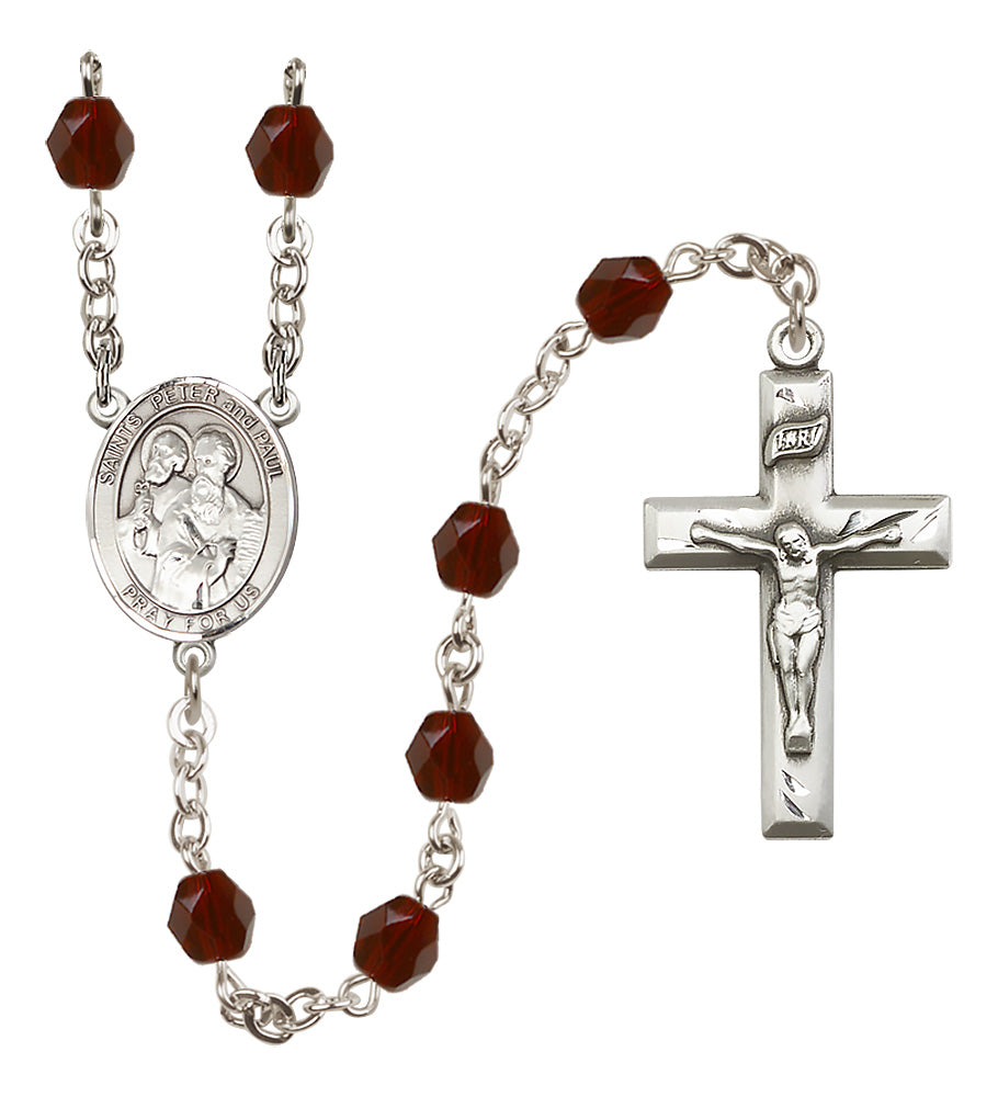 Sts. Peter & Paul Rosary - 6mm Garnet Fire Polished beads - 8410