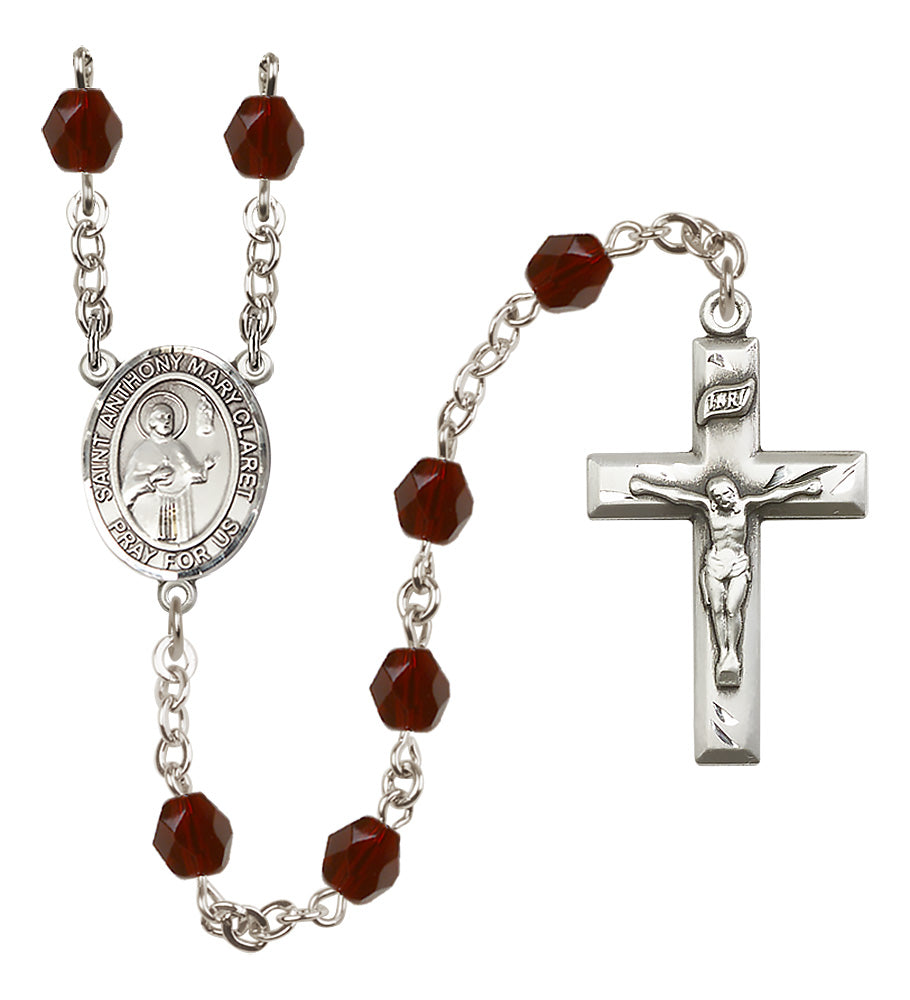 St. Anthony Mary Claret Rosary - 6mm Garnet Fire Polished beads - 8416