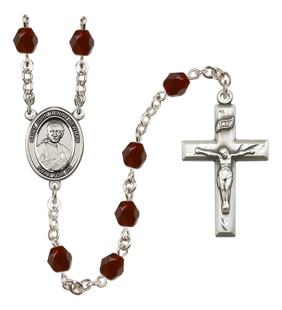 Blessed John Henry Newman Rosary - 6mm Garnet Fire Polished beads - 8423