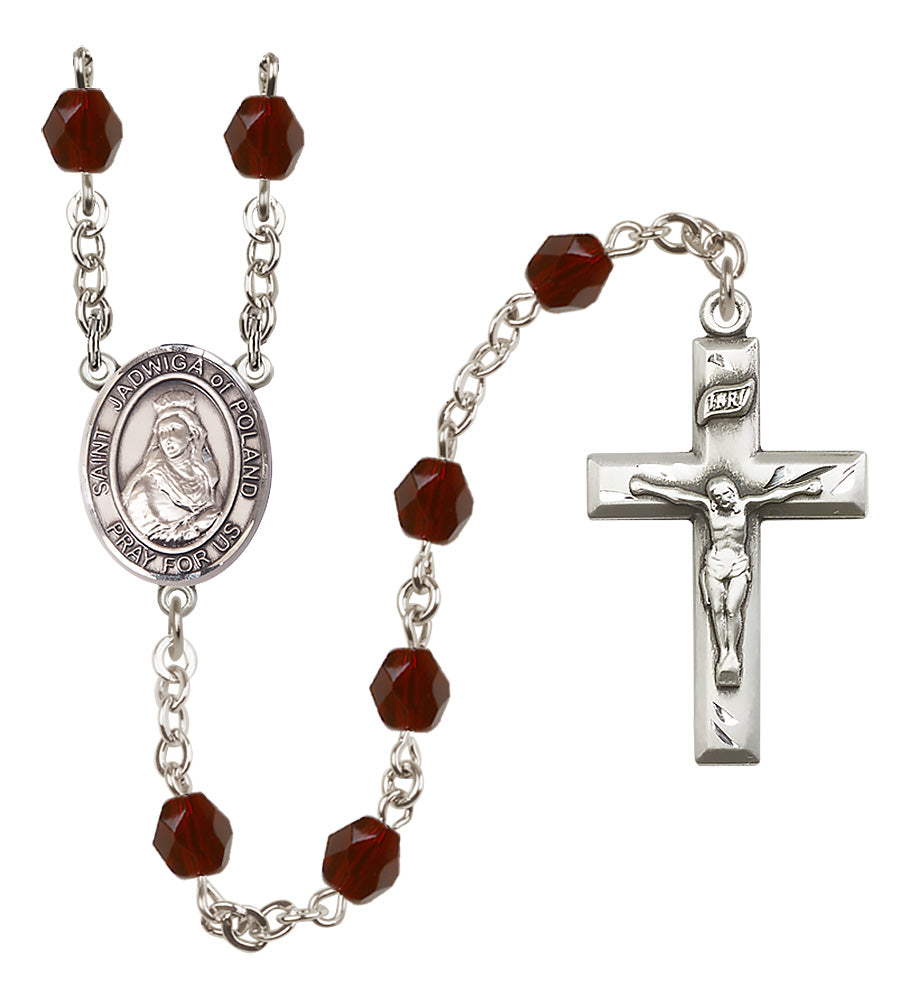 St. Jadwiga of Poland Rosary - 6mm Garnet Fire Polished beads - 8434
