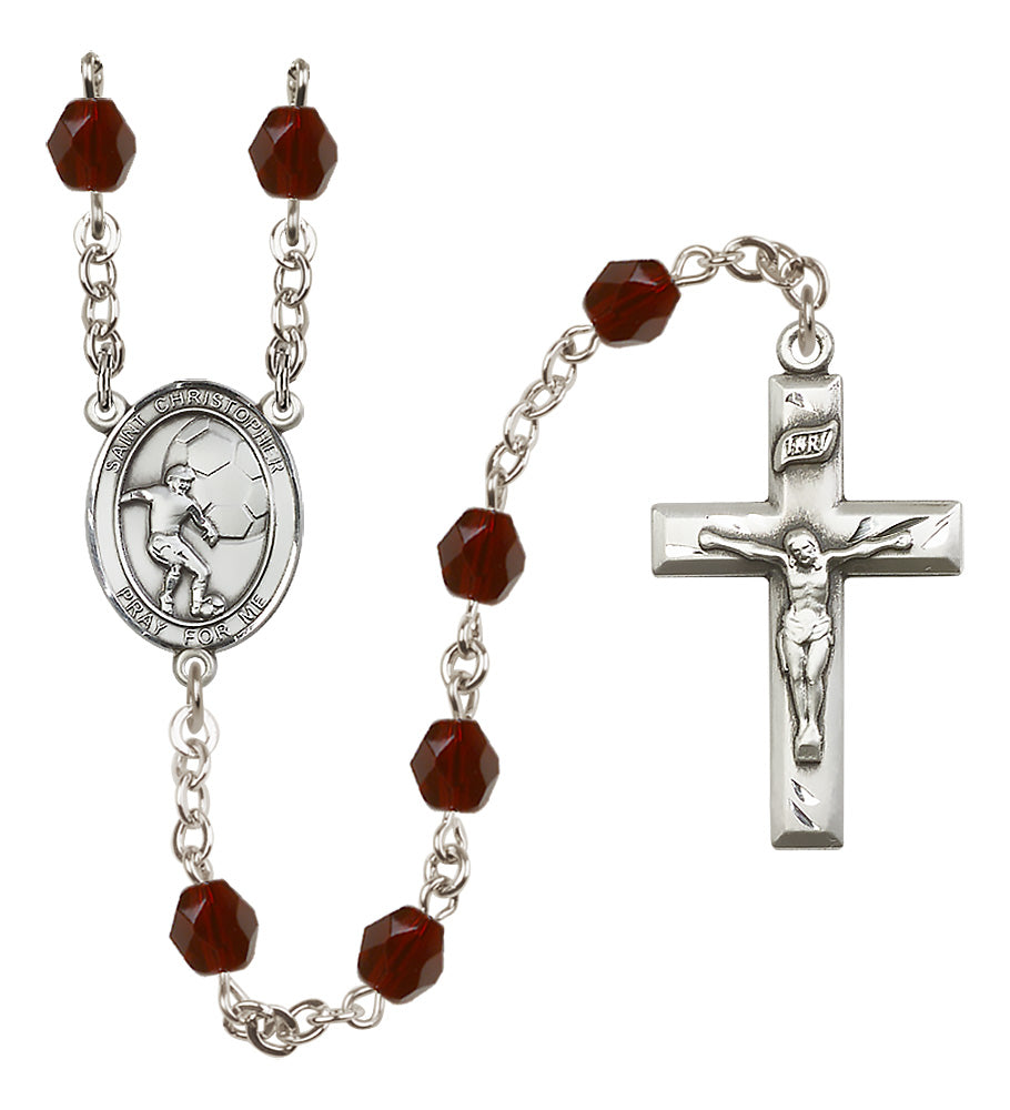 Soccer Rosary - 6mm Garnet Fire Polished beads - 8503