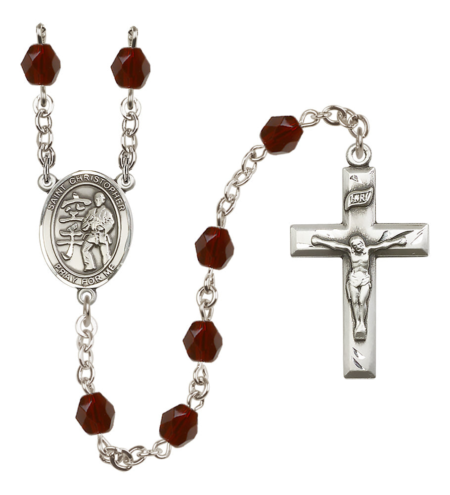 Karate Rosary - 6mm Garnet Fire Polished beads - 8515