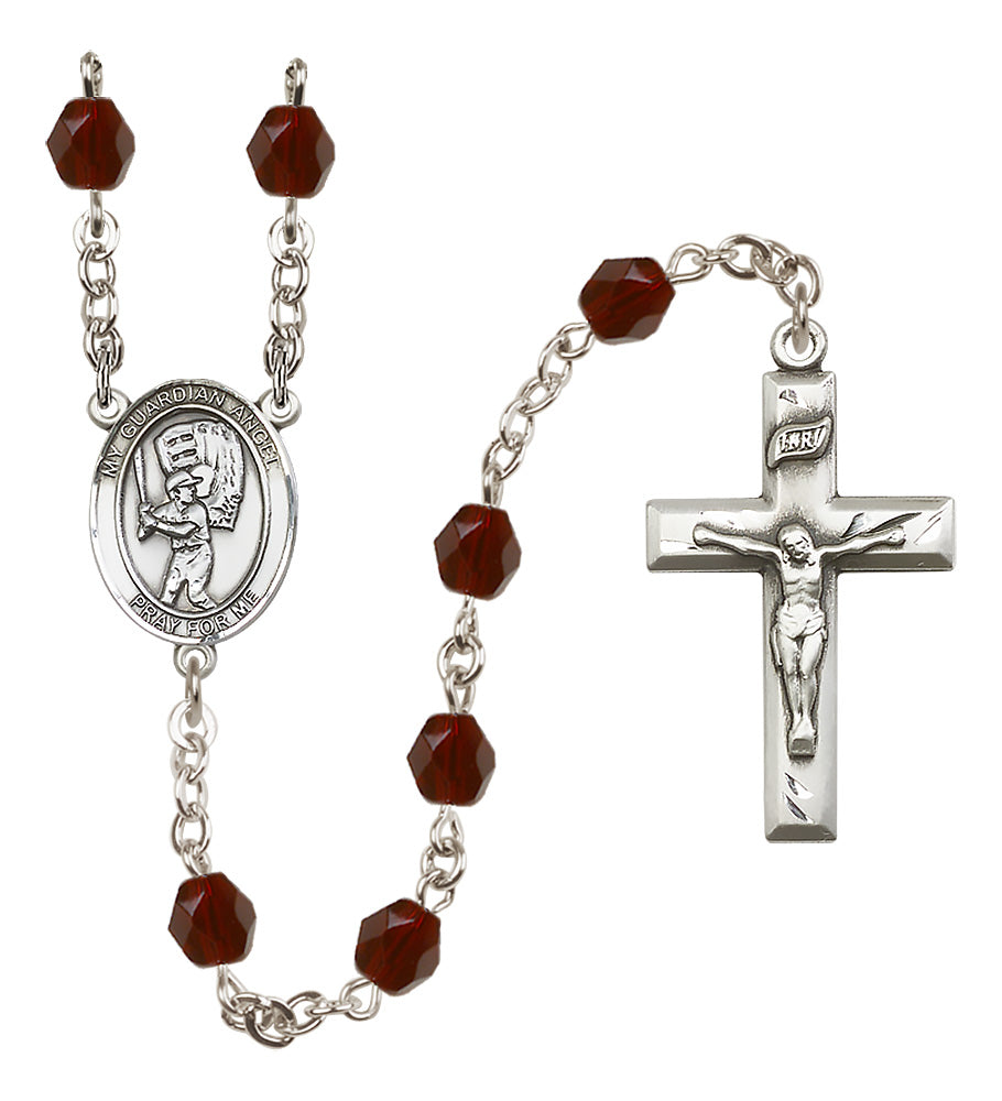 Baseball Rosary - 6mm Garnet Fire Polished beads - 8700