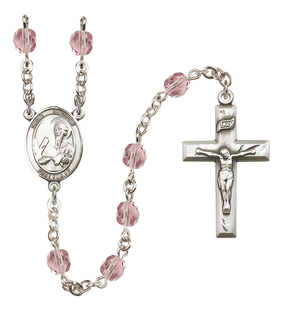 St. Andrew the Apostle Rosary - 6mm Light Amethyst Fire Polished beads - 8000