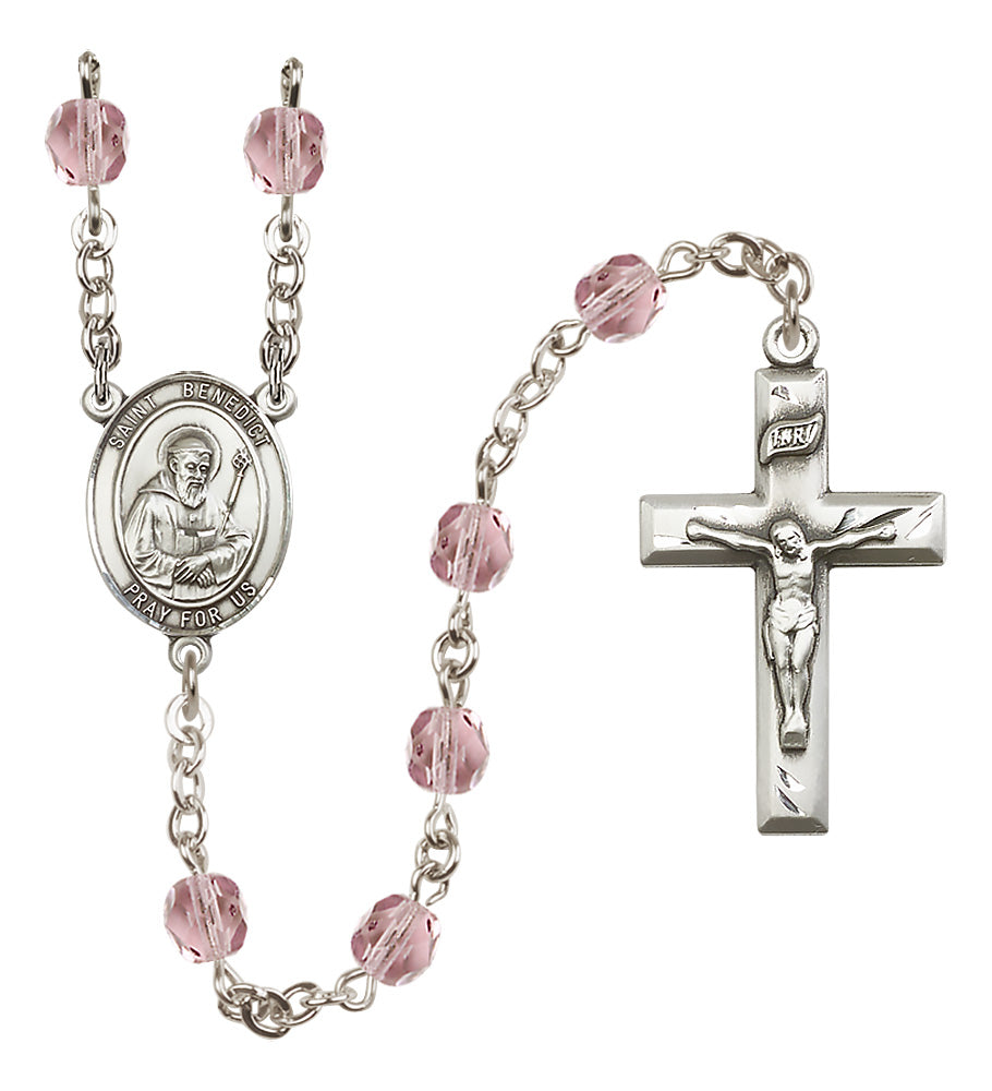 St. Benedict Rosary - 6mm Light Amethyst Fire Polished beads - 8008