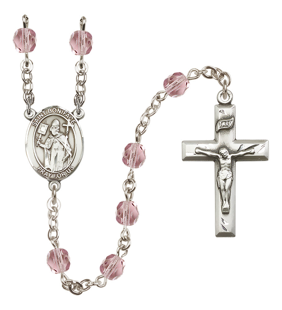 St. Boniface Rosary - 6mm Light Amethyst Fire Polished beads - 8009