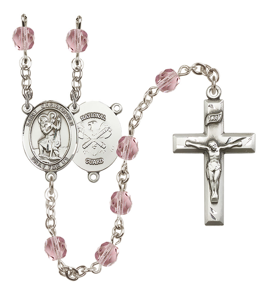 National Guard Rosary - 6mm Light Amethyst Fire Polished beads - 8022S5
