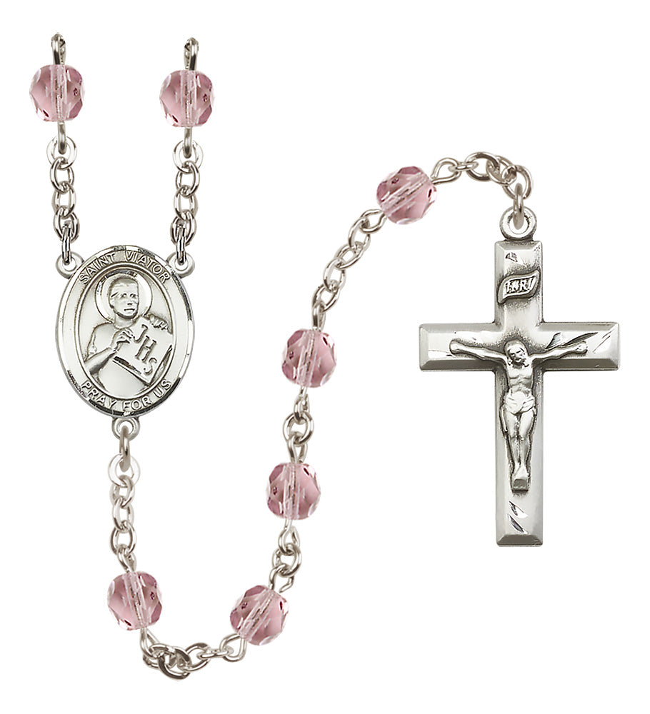 St. Viator of Bergamo Rosary - 6mm Light Amethyst Fire Polished beads - 8408