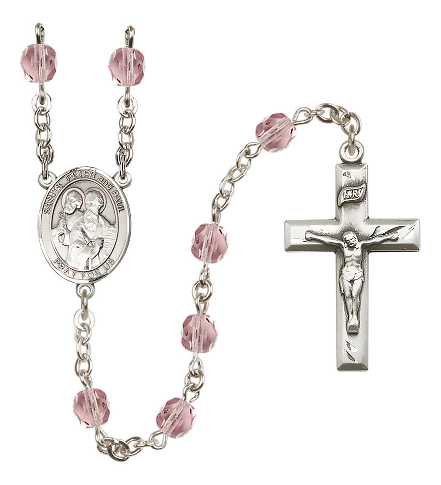Sts. Peter & Paul Rosary - 6mm Light Amethyst Fire Polished beads - 8410