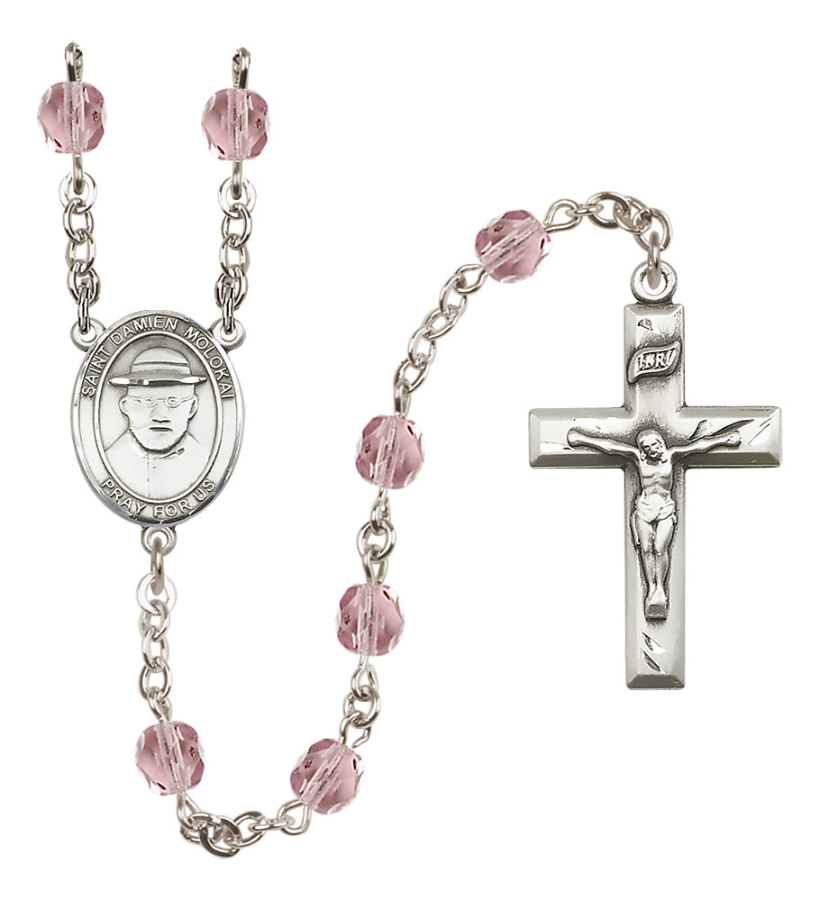 St. Damien of Molokai Rosary - 6mm Light Amethyst Fire Polished beads - 8412