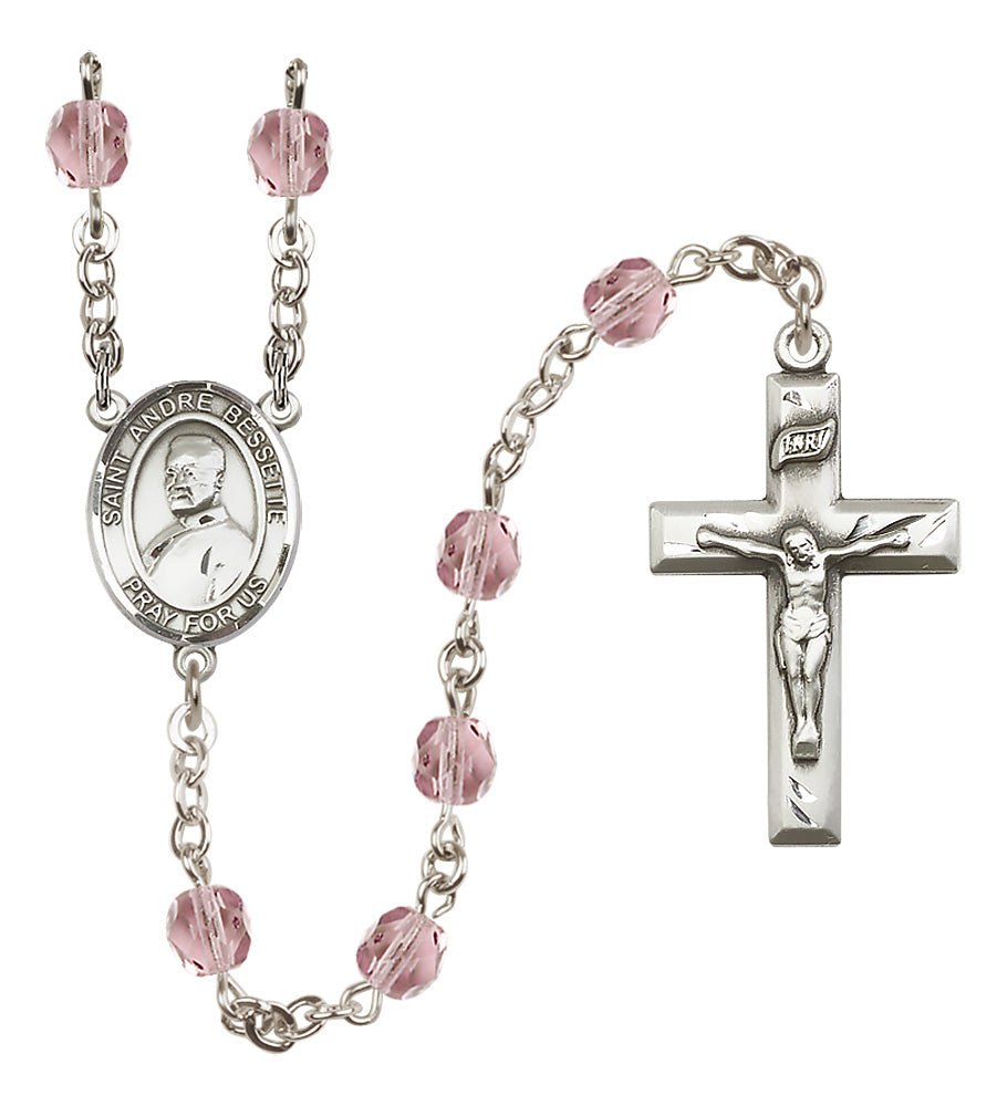 St. Andre Bessette Rosary - 6mm Light Amethyst Fire Polished beads - 8424