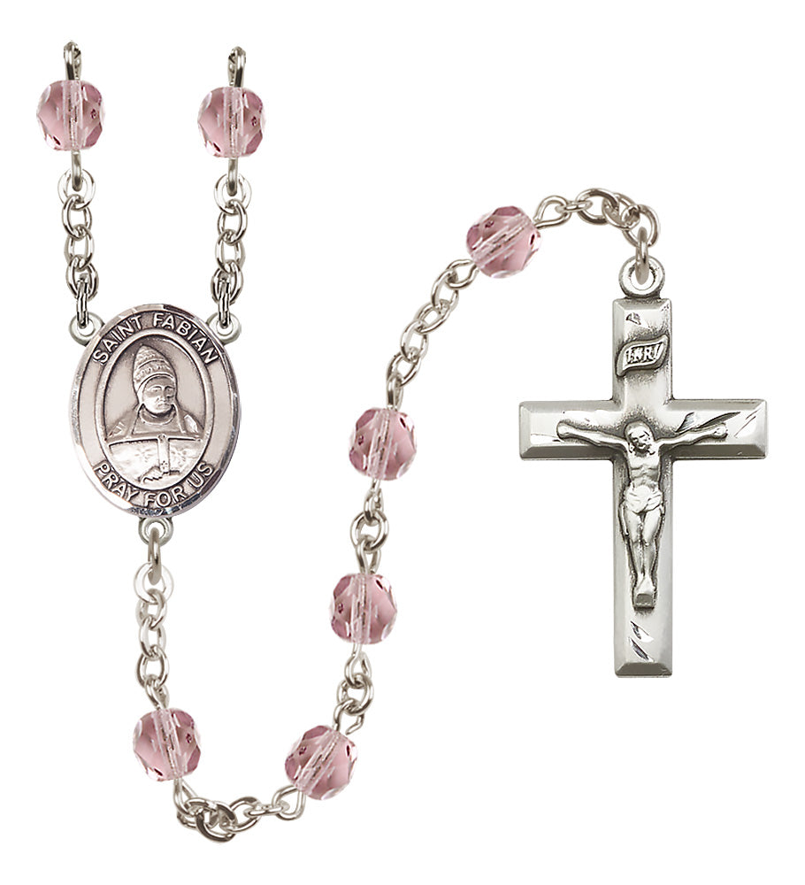 St. Fabian Rosary - 6mm Light Amethyst Fire Polished beads - 8427