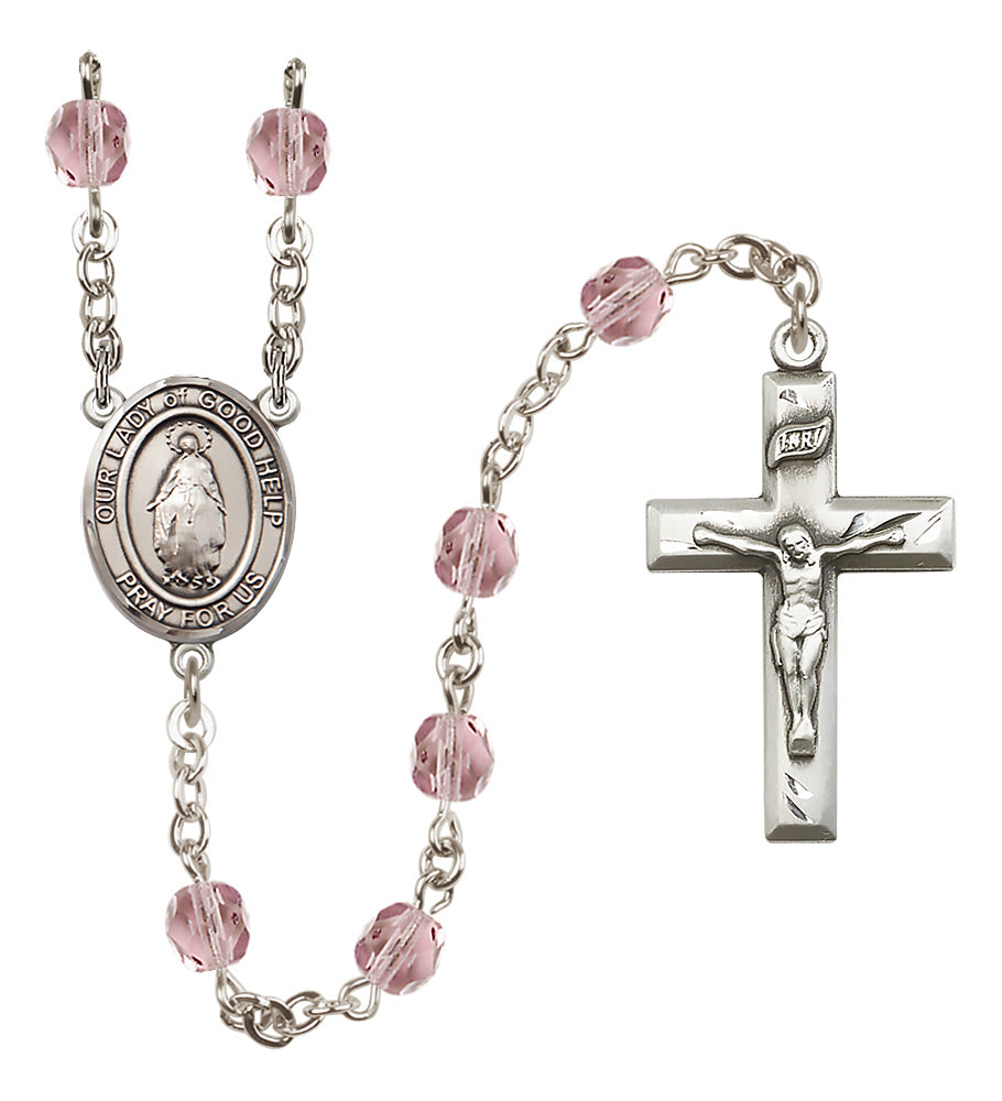 O/L of Good Help Rosary - 6mm Light Amethyst Fire Polished beads - 8431