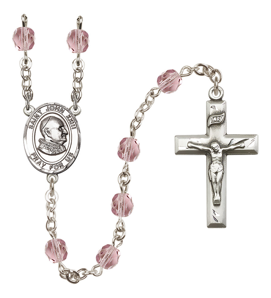 St. John XXIII Rosary - 6mm Light Amethyst Fire Polished beads - 8455