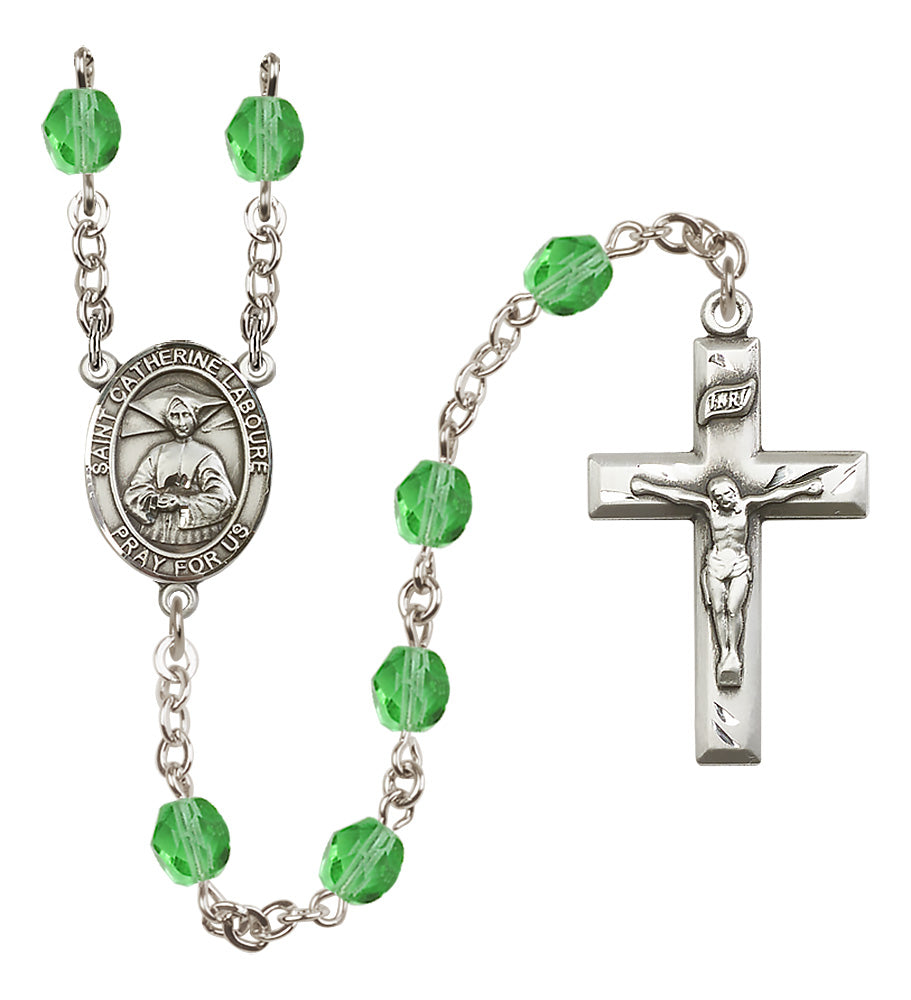 St. Catherine Laboure Rosary - 6mm Peridot Fire Polished beads - 8021