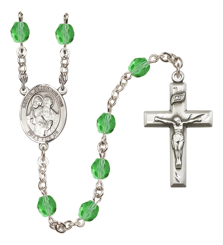 Sts. Peter & Paul Rosary - 6mm Peridot Fire Polished beads - 8410