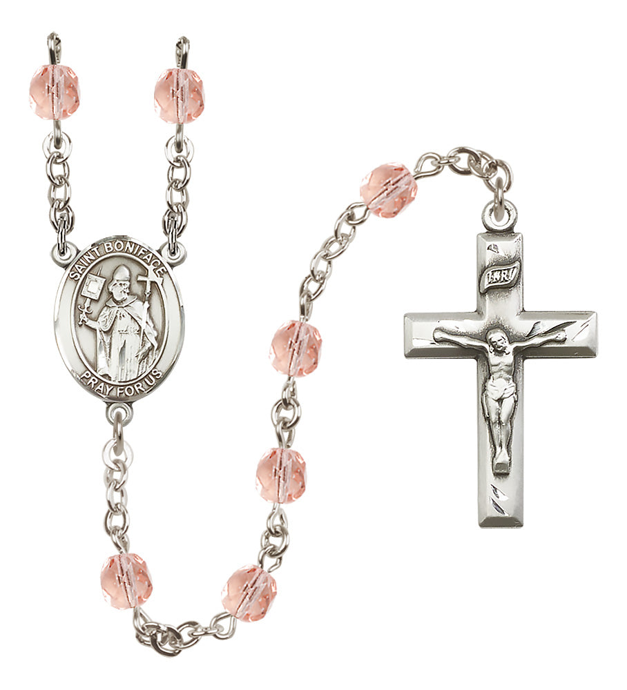 St. Boniface Rosary - 6mm Pink Fire Polished beads - 8009