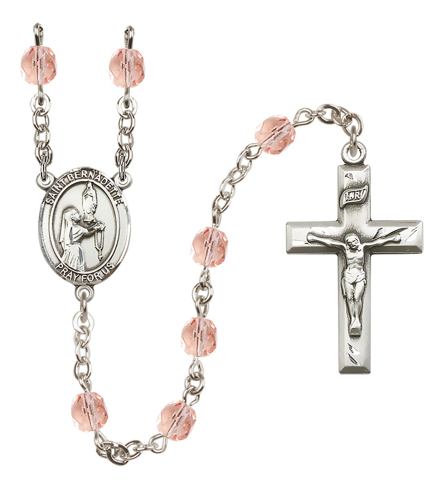 St. Bernadette Rosary - 6mm Pink Fire Polished beads - 8017