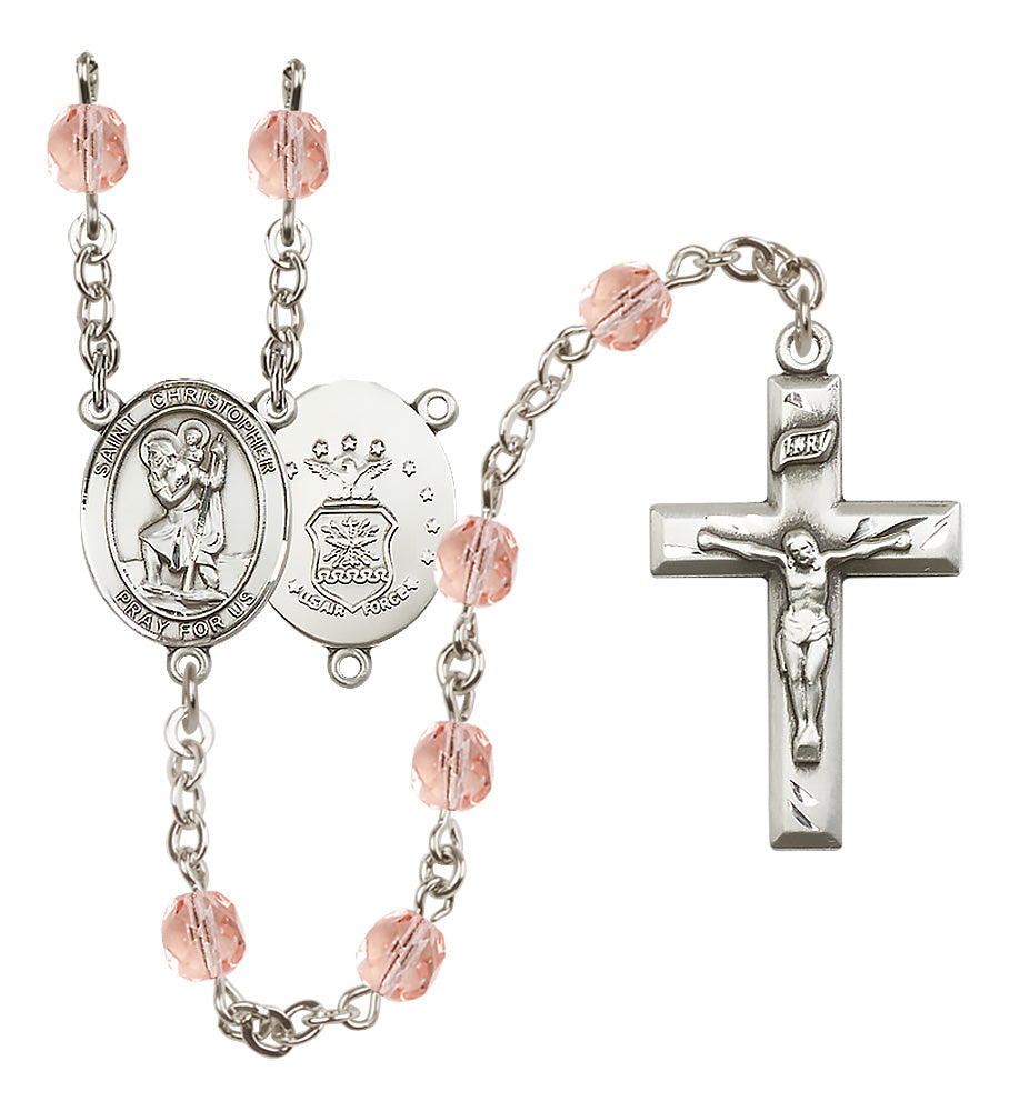 Air Force Rosary - 6mm Pink Fire Polished beads - 8022S1