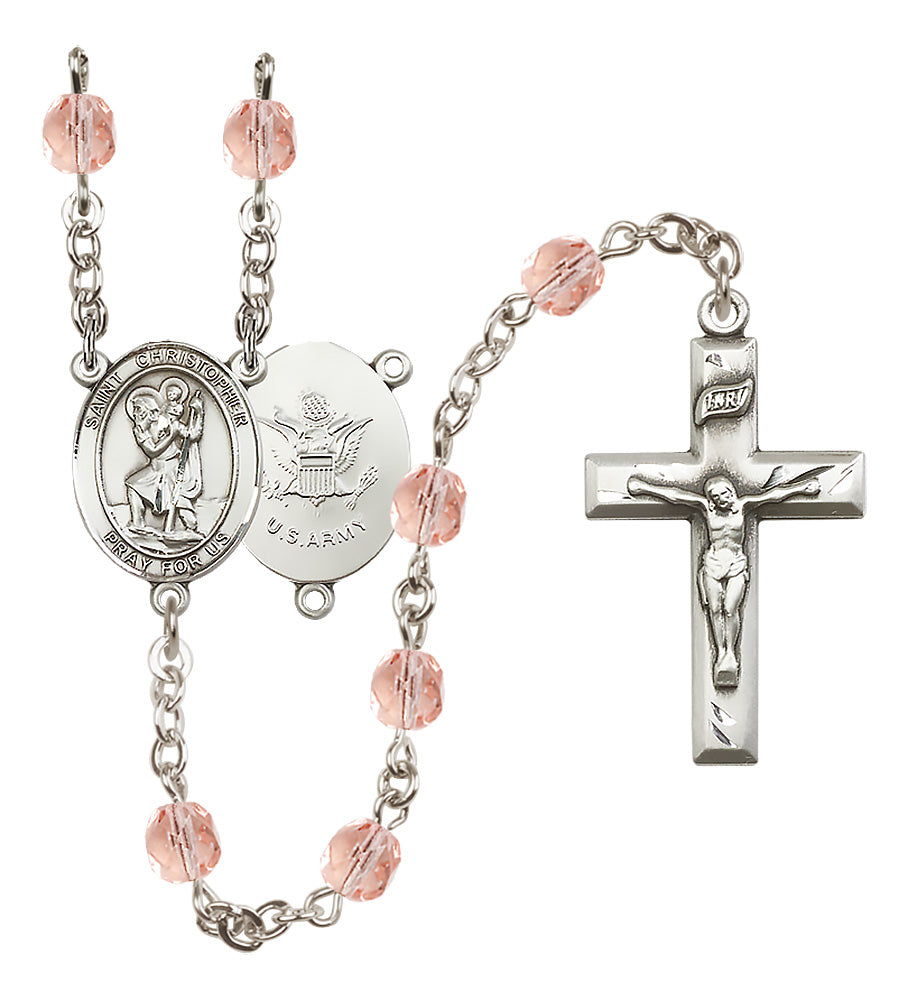 Army Rosary - 6mm Pink Fire Polished beads - 8022S2