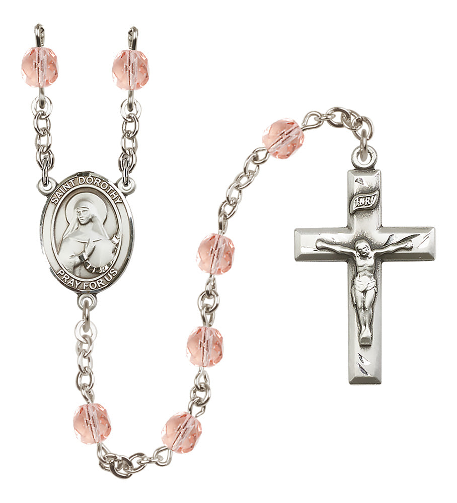 St. Dorothy Rosary - 6mm Pink Fire Polished beads - 8023