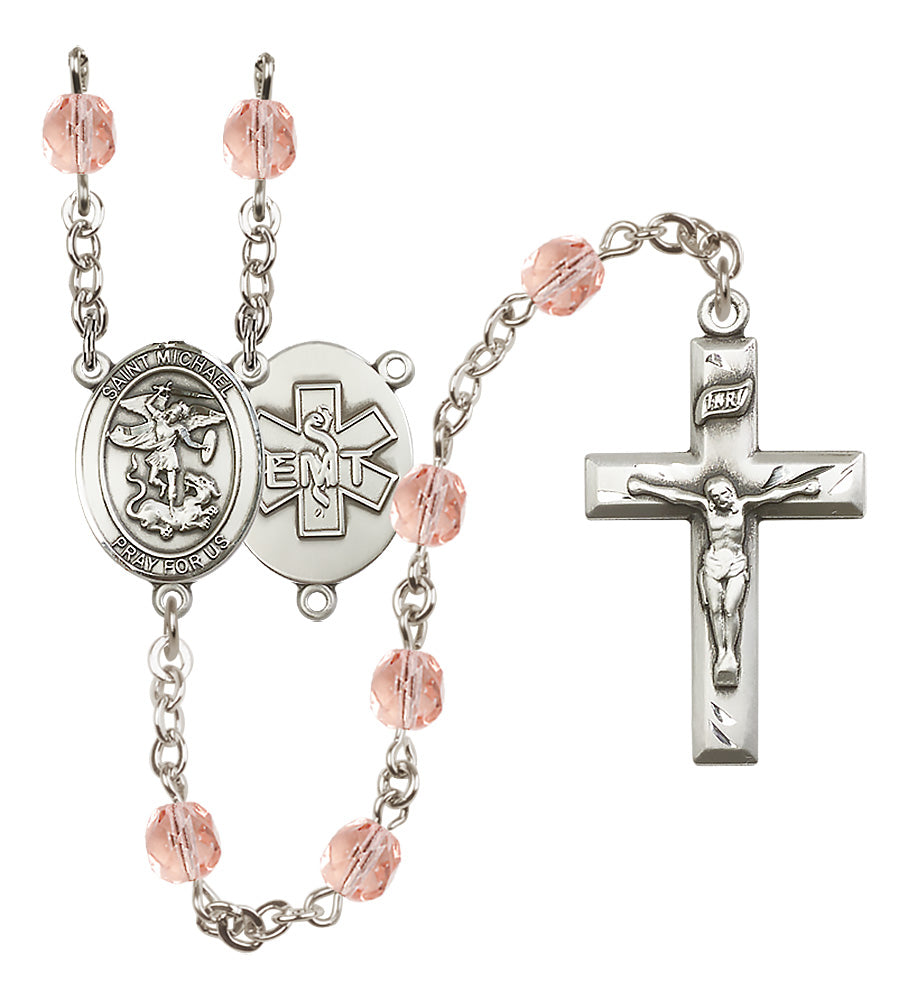 E.M.T.'s Rosary - 6mm Pink Fire Polished beads - 8076S10