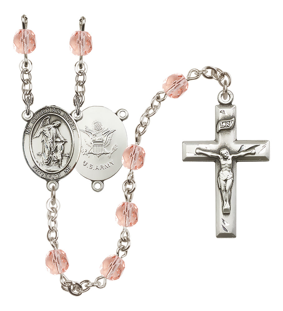 Army Rosary - 6mm Pink Fire Polished beads - 8118S2