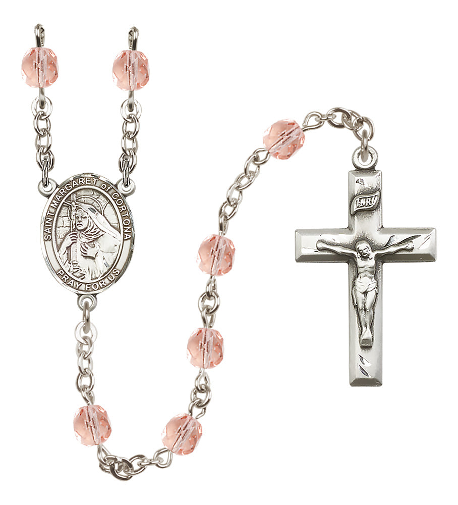 St. Margaret of Cortona Rosary - 6mm Pink Fire Polished beads - 8301