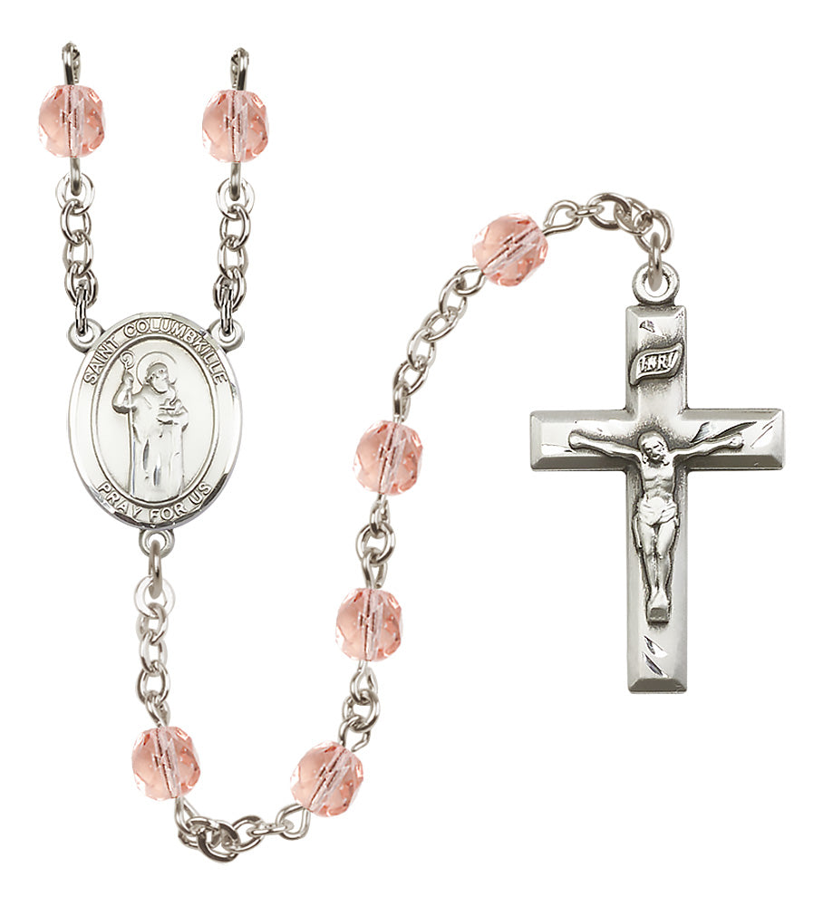 St. Columbkille Rosary - 6mm Pink Fire Polished beads - 8399