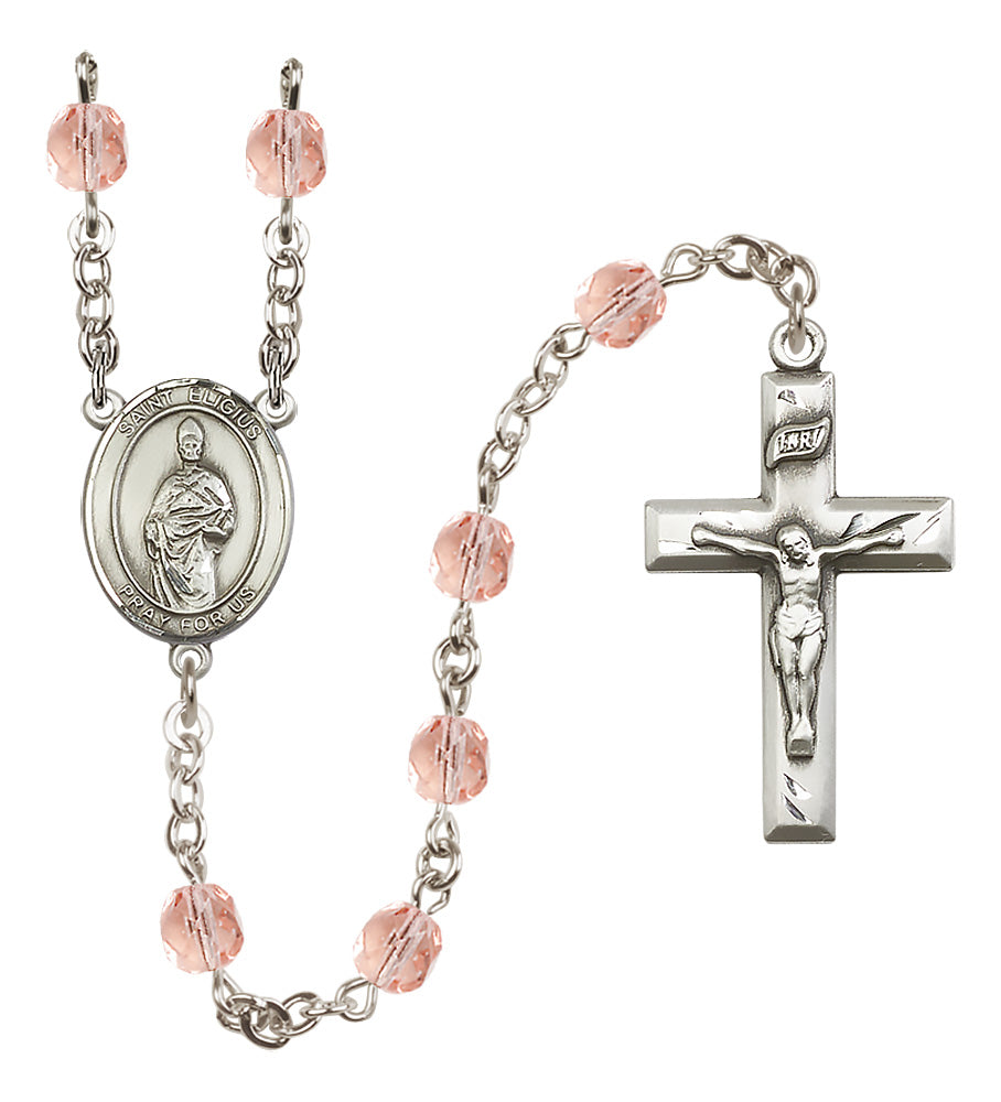 St. Eligius Rosary - 6mm Pink Fire Polished beads - 8402