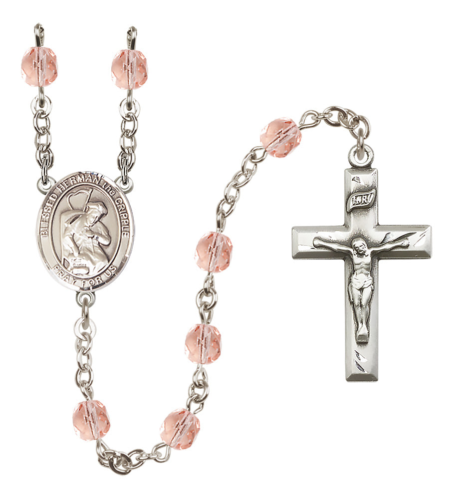 Blessed Herman the Cripple Rosary - 6mm Pink Fire Polished beads - 8403