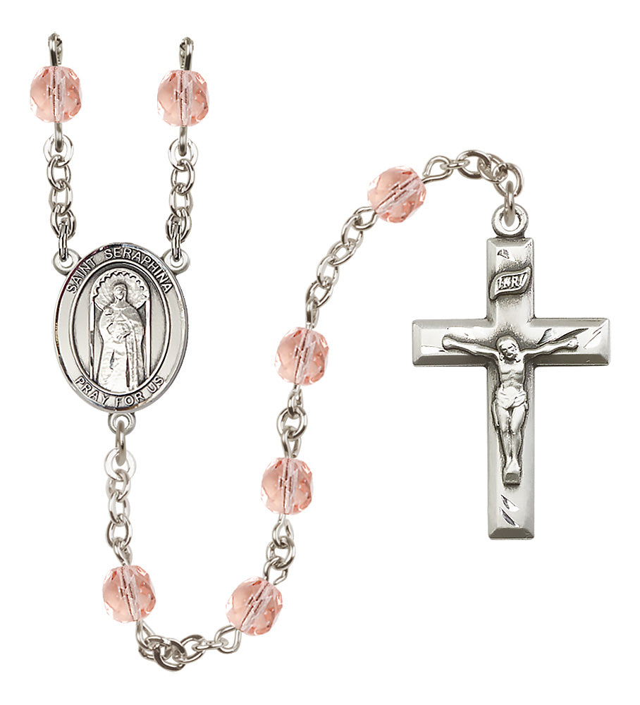St. Seraphina Rosary - 6mm Pink Fire Polished beads - 8405
