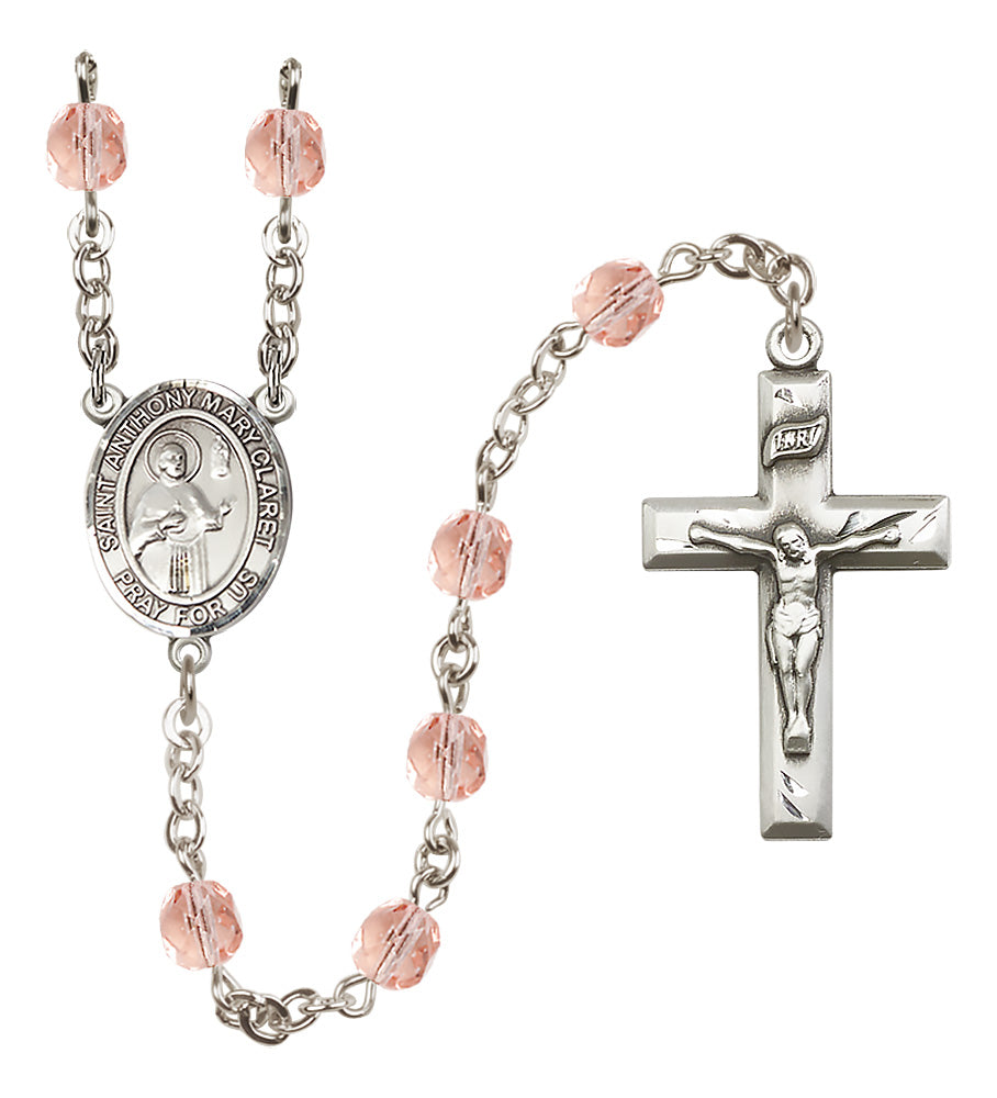 St. Anthony Mary Claret Rosary - 6mm Pink Fire Polished beads - 8416