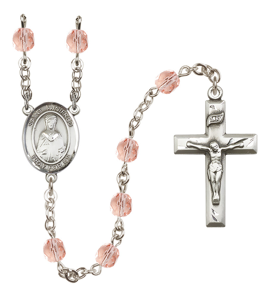St. Winifred of Wales Rosary - 6mm Pink Fire Polished beads - 8419